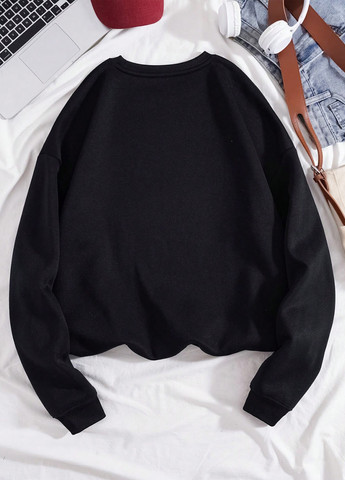 Чорний світшот SHEIN напис без декору (330749845)