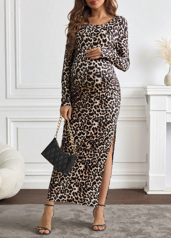 Комбінована кежуал сукня для вагітних SHEIN леопардовий
