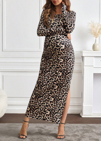 Комбінована кежуал сукня для вагітних SHEIN леопардовий