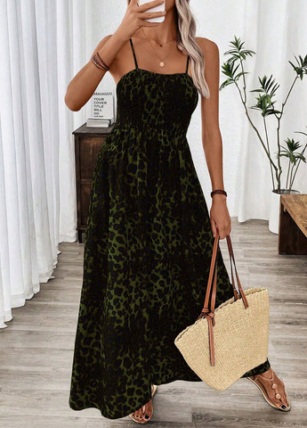 Оливкова кежуал сукня а-силует SHEIN леопардовий