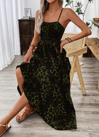 Оливкова кежуал сукня а-силует SHEIN леопардовий