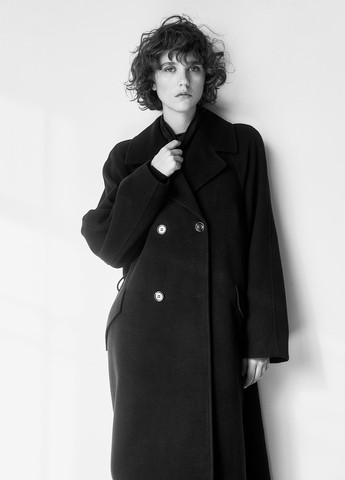 Черное демисезонное Пальто двубортное H&M