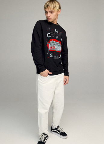 Чорний свитшот мужской basic /no flis/ YAPPI малюнок (254557453)