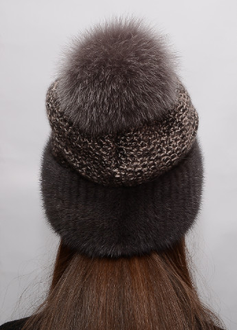Женская зимняя норковая вязаная шапка с бубоном Меховой Стиль соты (199007396)