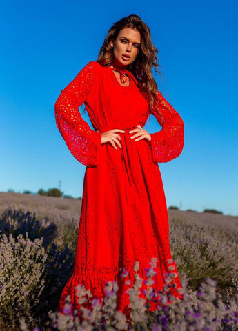 Червона кежуал, вечірня сукня кльош Fashion однотонна