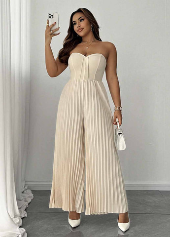 Комбинезон SHEIN комбинезон-брюки однотонный кремовый кэжуал полиэстер