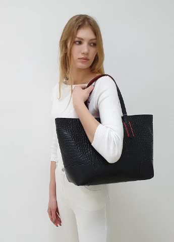 Шкіряна сумка шоппер велика на плече 6002 чорна Fashion Сумка (226284946)