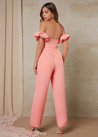 Комбінезон SHEIN комбінезон-брюки однотонний світло-рожевий вечірній поліестер