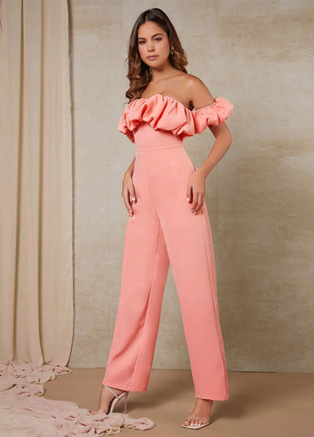 Комбінезон SHEIN комбінезон-брюки однотонний світло-рожевий вечірній поліестер