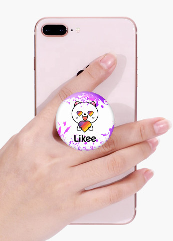 Попсокет (Popsockets) тримач для смартфону Лайк Котик (Likee Cat) (8754-1036) Чорний MobiPrint (216748400)
