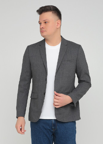Пиджак H&M однобортный меланж тёмно-серый кэжуал лен