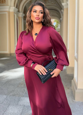 Бордовое праздничный платье на запах No Brand однотонное