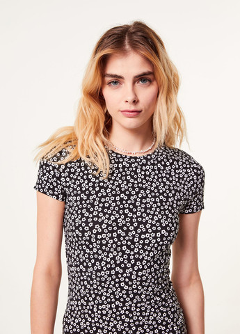 Чорно-білий кежуал сукня сукня-футболка Jennyfer з квітковим принтом