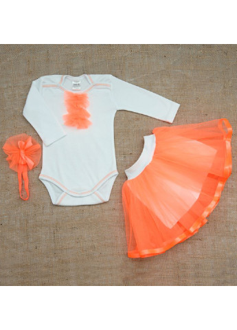 Оранжевый демисезонный комплект (боди, юбка, повязка) BetiS