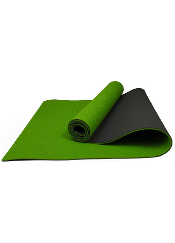 Килимок для йоги TPE+TC 183 х 61 см товщина 6мм двошаровий зелений-чорний (мат-каремат спортивний, йогамат для фітнесу) EasyFit (237596311)