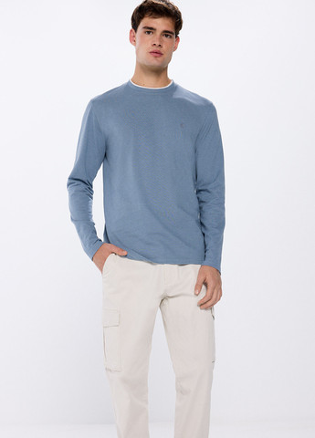 Голубой демисезонный кэжуал, спортивный лонгслив Springfield однотонный