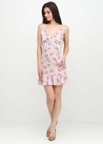 Розовое кэжуал платье No Brand с цветочным принтом