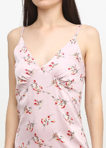 Розовое кэжуал платье No Brand с цветочным принтом