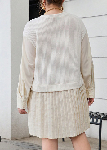 Молочное кэжуал платье плиссированное SHEIN однотонное