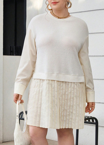 Молочное кэжуал платье плиссированное SHEIN однотонное