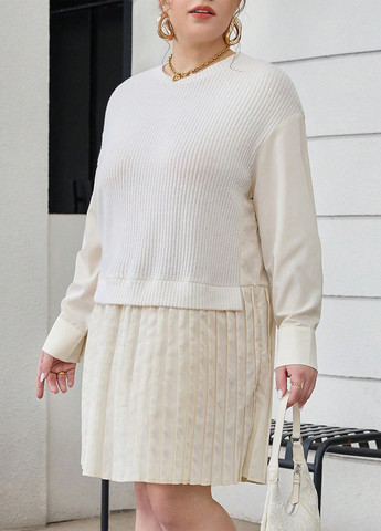 Молочное кэжуал платье плиссированное SHEIN однотонное