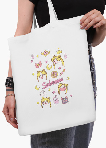 Еко сумка шоппер біла Сейлор Мун (Sailor Moon) (9227-2911-WT-2) екосумка шопер 41*35 см MobiPrint (224806246)
