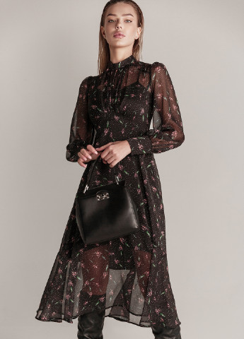 Чорна кежуал жіночне шифонове плаття Gepur з квітковим принтом