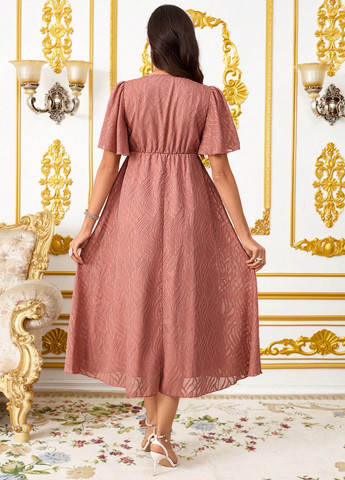 Терракотовое праздничный, вечернее, кэжуал платье а-силуэт SHEIN однотонное