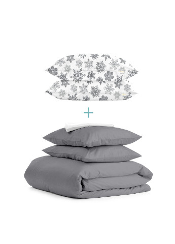 Комплект полуторного постельного белья RANFORS GRAPHITE SNOWFLAKES GREY White (2 наволочки 50х70 в подарок) Cosas (251281472)