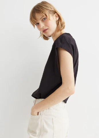 Футболка,чорний, H&M Basic - (254655550)