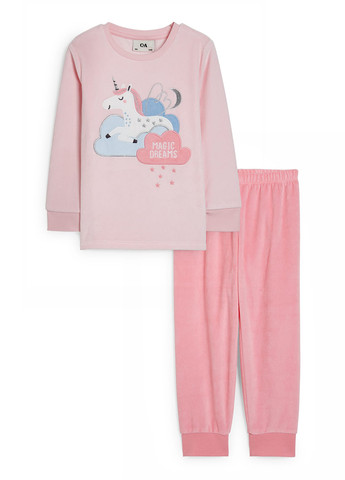 Розовая всесезон пижама (лонгслив, брюки) лонгслив + брюки C&A