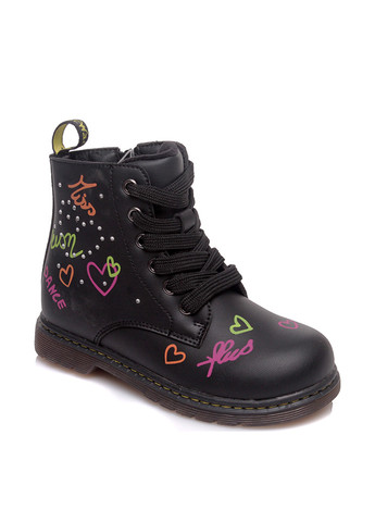 Детские черные осенние кэжуал ботинки со шнуровкой, с заклепками для девочки