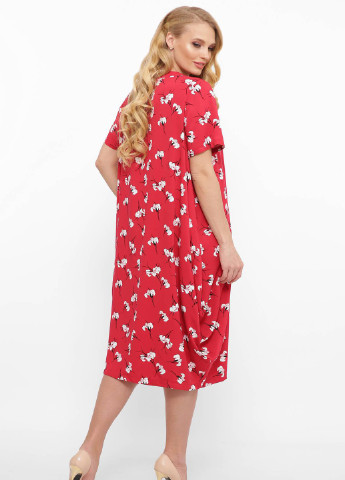 Красное кэжуал летнее платье с фалдами кэри красное Tatiana однотонное