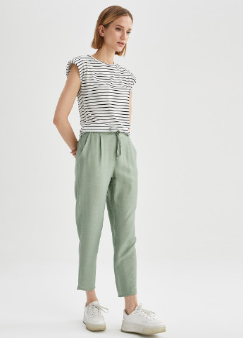 Серо-зеленые кэжуал летние прямые, укороченные брюки DeFacto