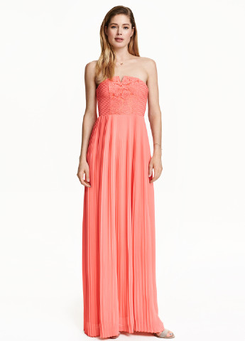 Коралова вечірня сукня плісована H&M однотонна