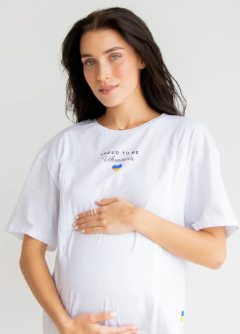 Белая белая футболка для беременных и кормящих мам удлиненная с секретом для кормления хлопковая To Be