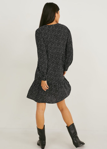 Черное кэжуал платье клеш C&A в горошек