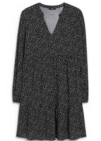 Черное кэжуал платье клеш C&A в горошек