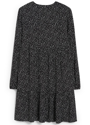 Черное кэжуал платье клеш C&A в горошек