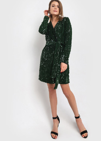 Темно-зеленое коктейльное платье на запах Vovk однотонное