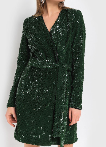Темно-зеленое коктейльное платье на запах Vovk однотонное