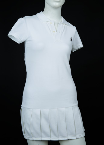 Белое кэжуал платье поло, плиссированное Ralph Lauren однотонное