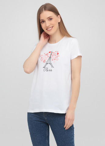 Біла літня жіноча футболка, базова париж KASTA design