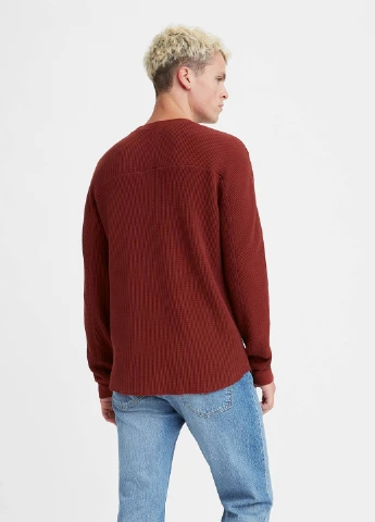 Лонгслів Levi's однотонний червоний кежуали бавовна, вафельний