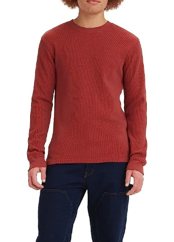 Лонгслів Levi's однотонний червоний кежуали бавовна, вафельний