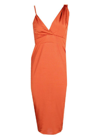 Оранжевое коктейльное платье футляр Boohoo однотонное