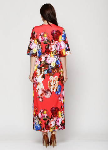 Коралловое кэжуал платье Алеся с цветочным принтом