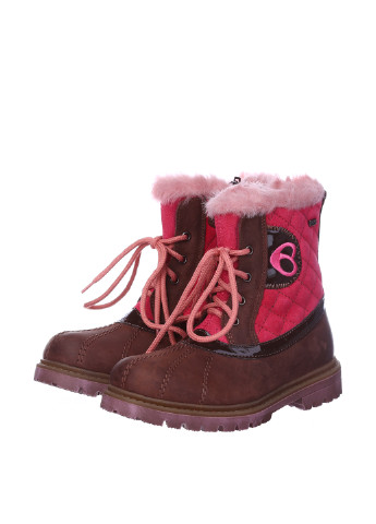Детские коричневые зимние кэжуал ботинки со шнуровкой, с мехом, с вышивкой для девочки