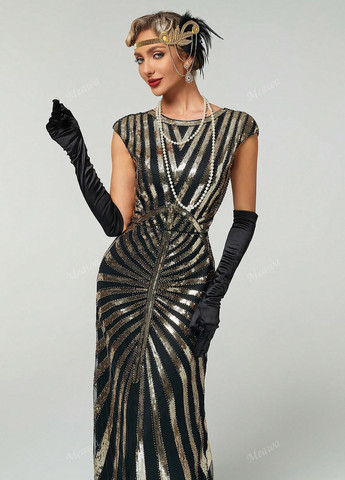 Черное вечернее платье годе, с открытой спиной SHEIN с геометрическим узором