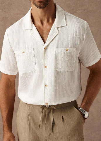 Молочная классическая, кэжуал рубашка однотонная SHEIN